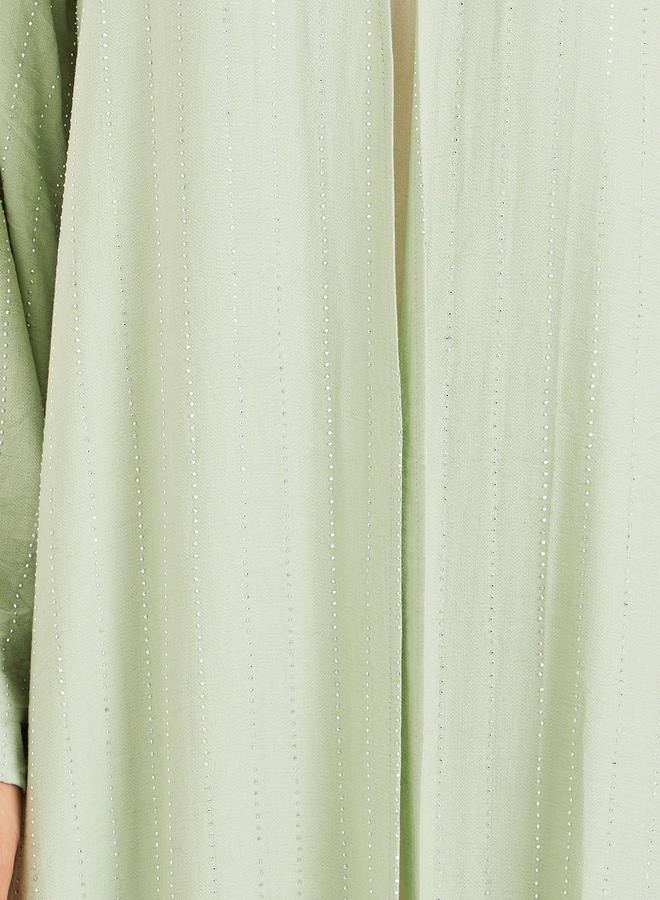 Styli Women Green Embellished Striped Abaya - Image 3